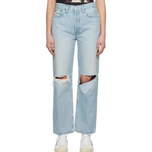 RE/DONE 90s Low Slung Crop Jeans Womens 26 Blue Breezy Indigo Ripped Distressed